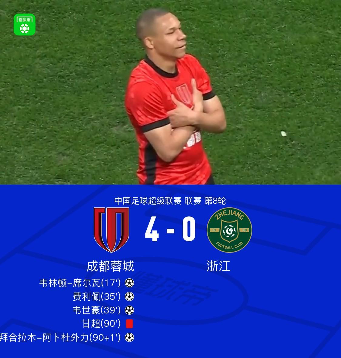 世界杯app下载-成都4-0浙江,席尔瓦传射,韦世豪、费利佩、拜合拉木破门
